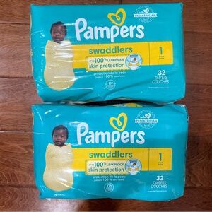 NWT Bundle of 2 Pampers Baby Diapers 32count Swaddlers - Size 1